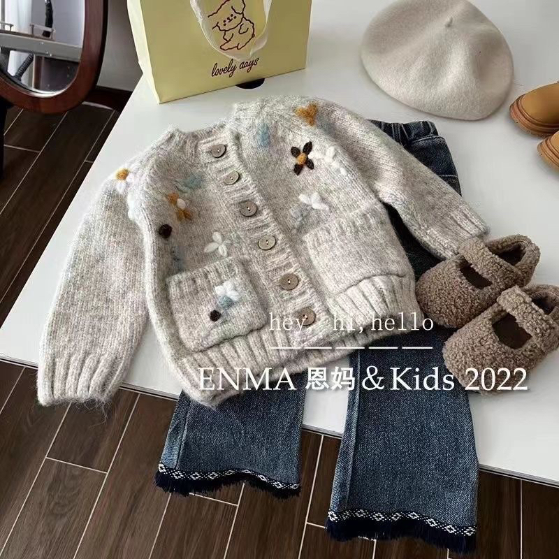 Áo cardigan hoa phong cách hàn quốc cho bé gái, áo khoác len dài tay cho bé gái
