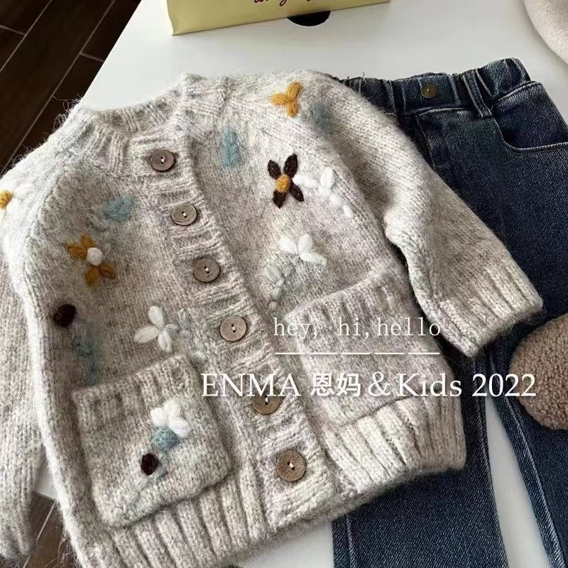 Áo cardigan hoa phong cách hàn quốc cho bé gái, áo khoác len dài tay cho bé gái
