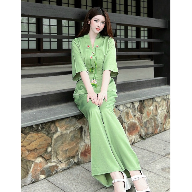 #ĐỒ LAM THIẾT KẾ #BÀ LAI LỤA THÊU SEN