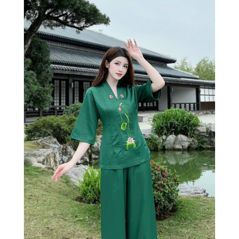 #ĐỒ LAM THIẾT KẾ #BÀ LAI LỤA THÊU SEN