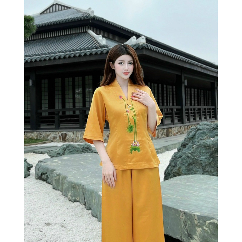 #ĐỒ LAM THIẾT KẾ #BÀ LAI LỤA THÊU SEN