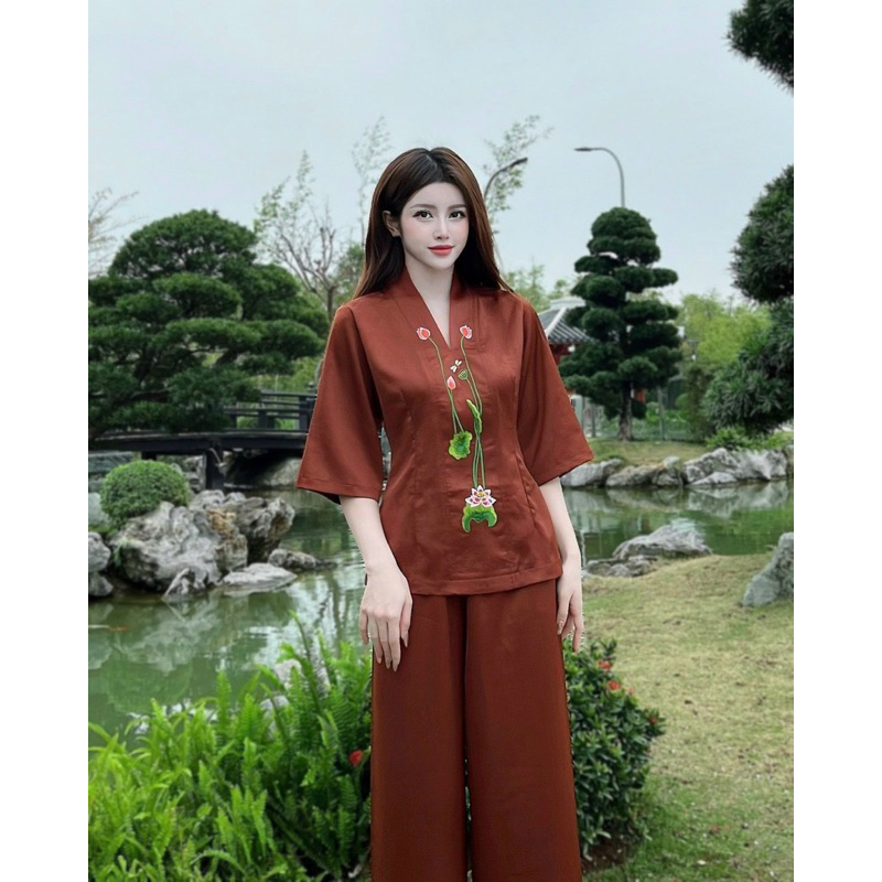 #ĐỒ LAM THIẾT KẾ #BÀ LAI LỤA THÊU SEN