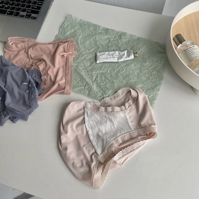 K6  Set 3 Quần Lót Su Đúc Viền Ren Chất Siêu Mát, Lót Cotton Thoáng Khí, Co Giãn Tốt Freesize < 60kg