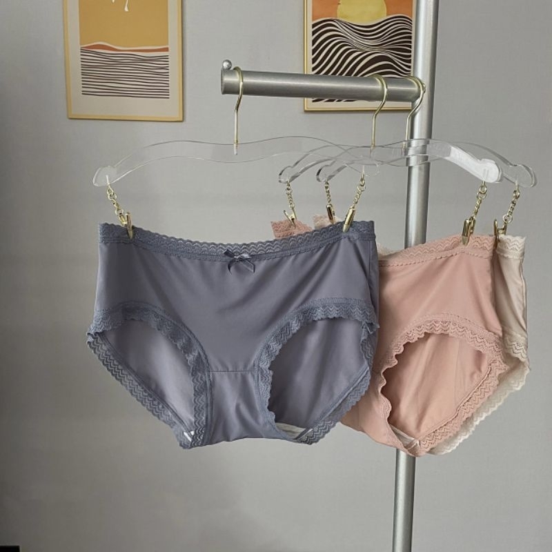 K6  Set 3 Quần Lót Su Đúc Viền Ren Chất Siêu Mát, Lót Cotton Thoáng Khí, Co Giãn Tốt Freesize < 60kg