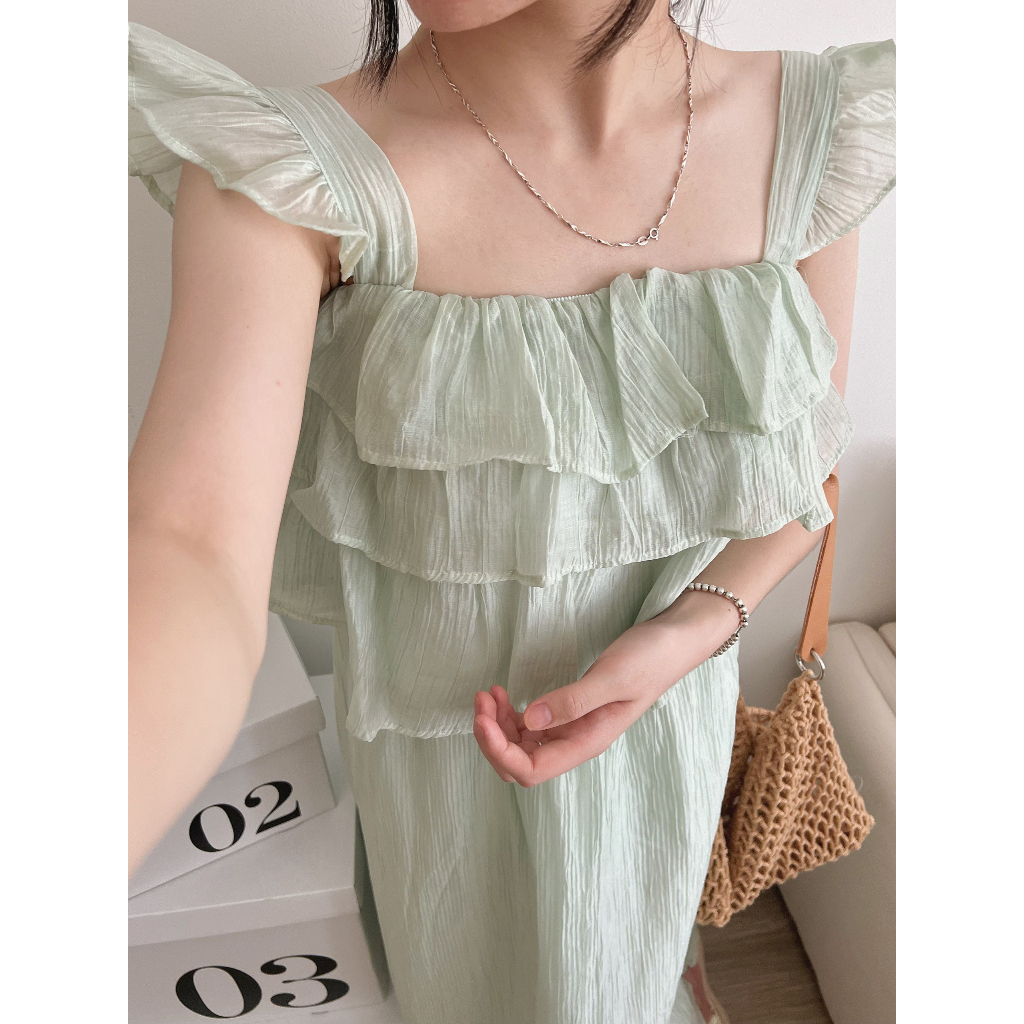 Set Lụa Voan Áo Hai Dây Kèm chân Váy Quảng Châu, Full 6 Màu, Đi du lịch sang chảnh, Hàng Loại 1, Freesize