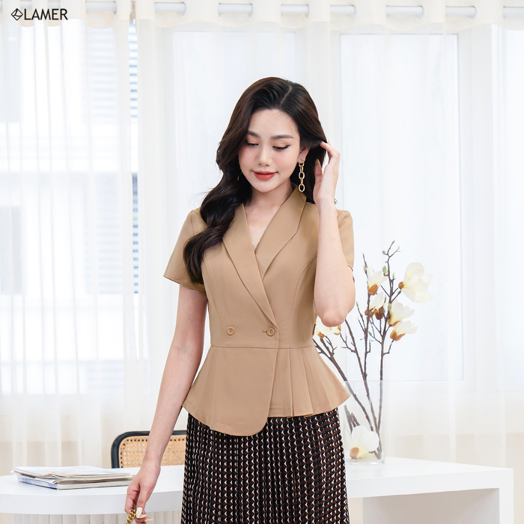 [Mã SGTTC40K giảm đến 40K đơn 50K] Áo Peplum LAMER Ly Xếp Eo Vạt Lệch L65D23Q010