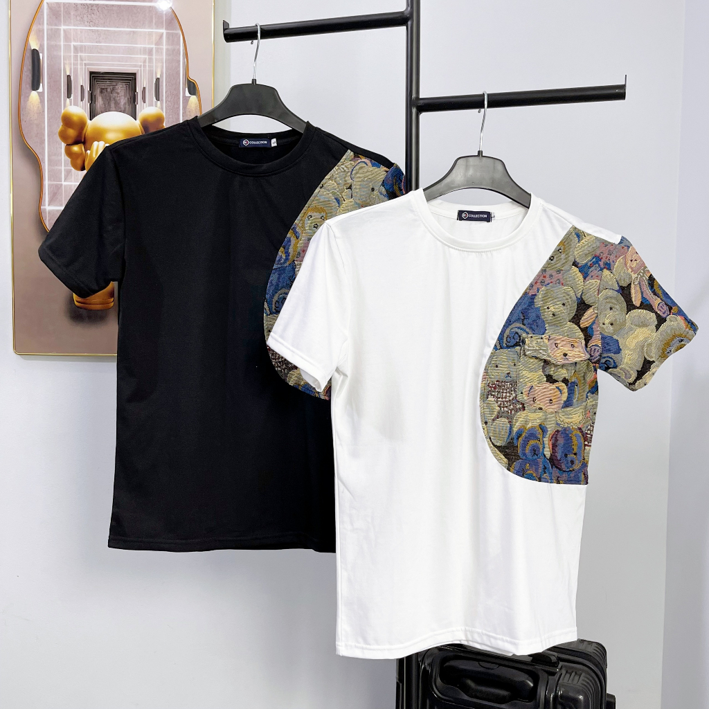 Áo thun nam nữ cổ tròn tay ngắn phối dây cổ in logo LV, TIMOTY,  áo chất cotton thoáng mát thời trang hot trend giá tốt.