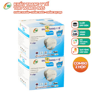 Combo 2 hộp khẩu trang n95 the world cao cấp xuất khẩu kháng khuẩn, chống bụi mịn, chống thấm nước