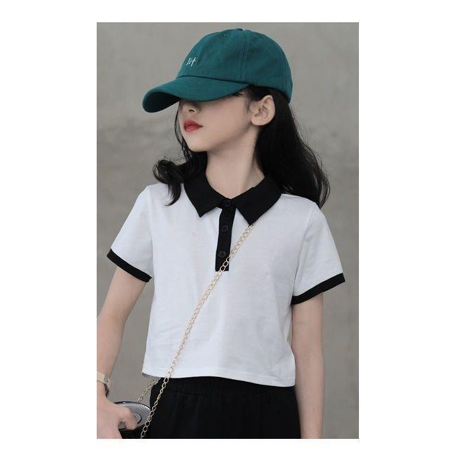 Áo phông polo dáng croptop vải cotton cao cấp cho bé gái size đại A13