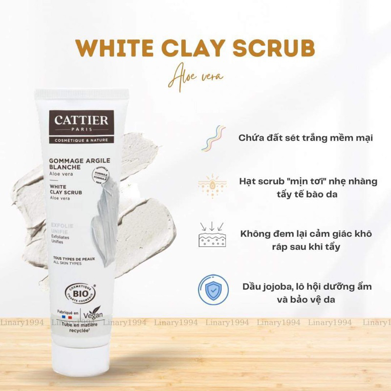 Tẩy tế bào chết đất sét trắng Cattier Gommage Argile Blanche Aloe Vera