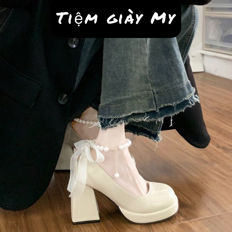 LORRTTA giày cao gót nữ giày nữ lolita giày Giày búp bê gót đại đính tinh thể 2023NEW 21Z23051904