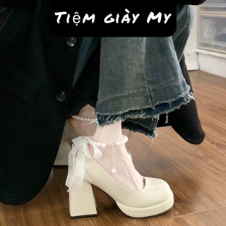  LORRTTA giày cao gót nữ giày nữ lolita giày Giày búp bê gót đại đính tinh thể 2023NEW 21Z23051904 