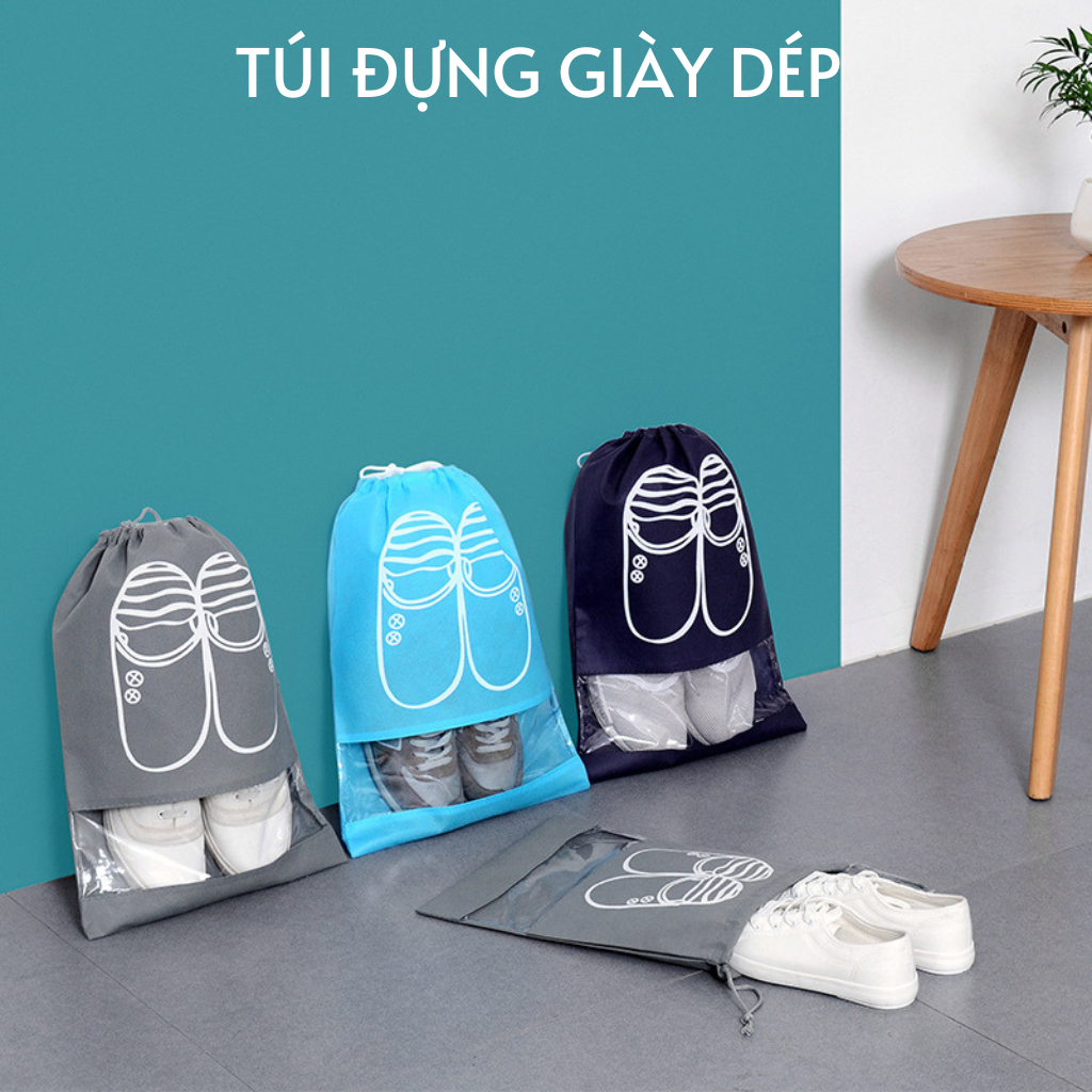 Túi đựng giày dép vải dù dây rút chống bụi ẩm mốc, bỏ vali du lịch, xếp gọn tủ đồ