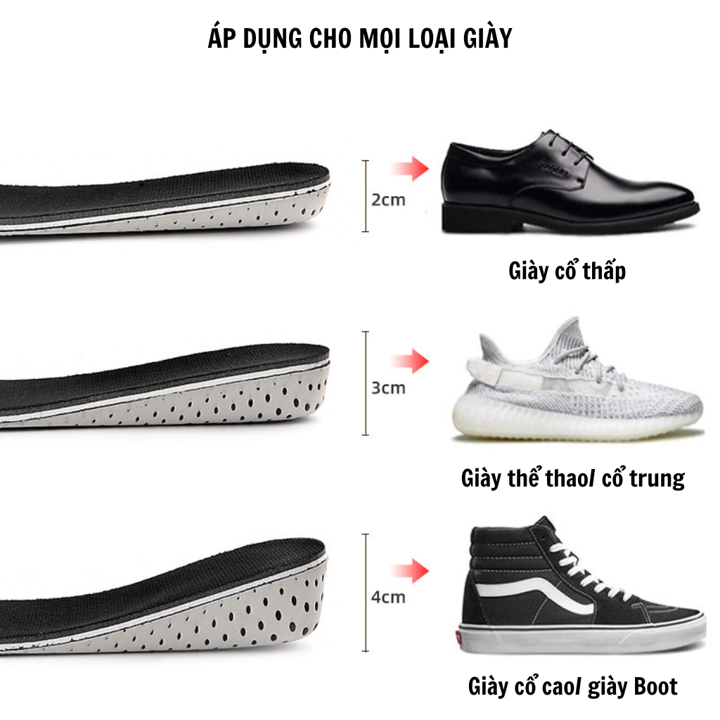 Lót giày tăng chiều cao độn đế cao su êm chân thoáng khí thấm hút mồ hôi