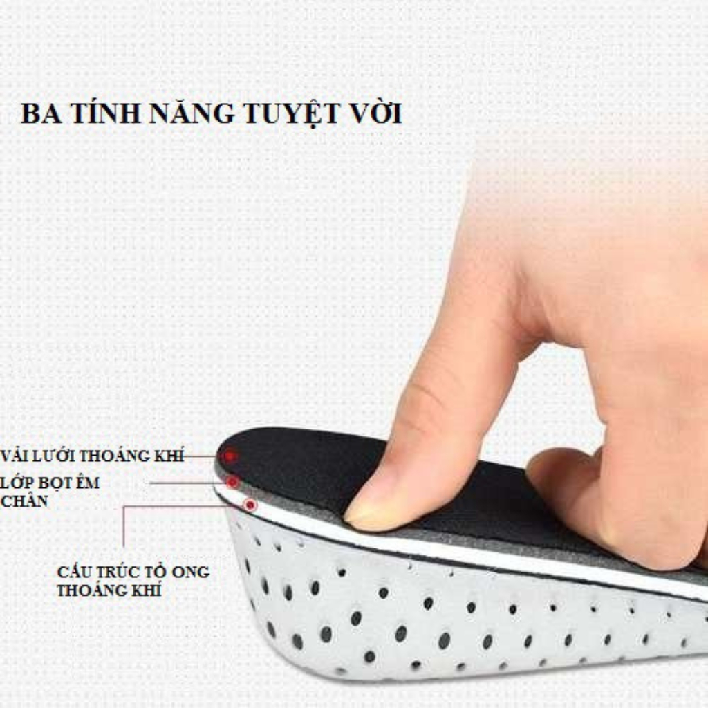 Lót giày tăng chiều cao độn đế cao su êm chân thoáng khí thấm hút mồ hôi