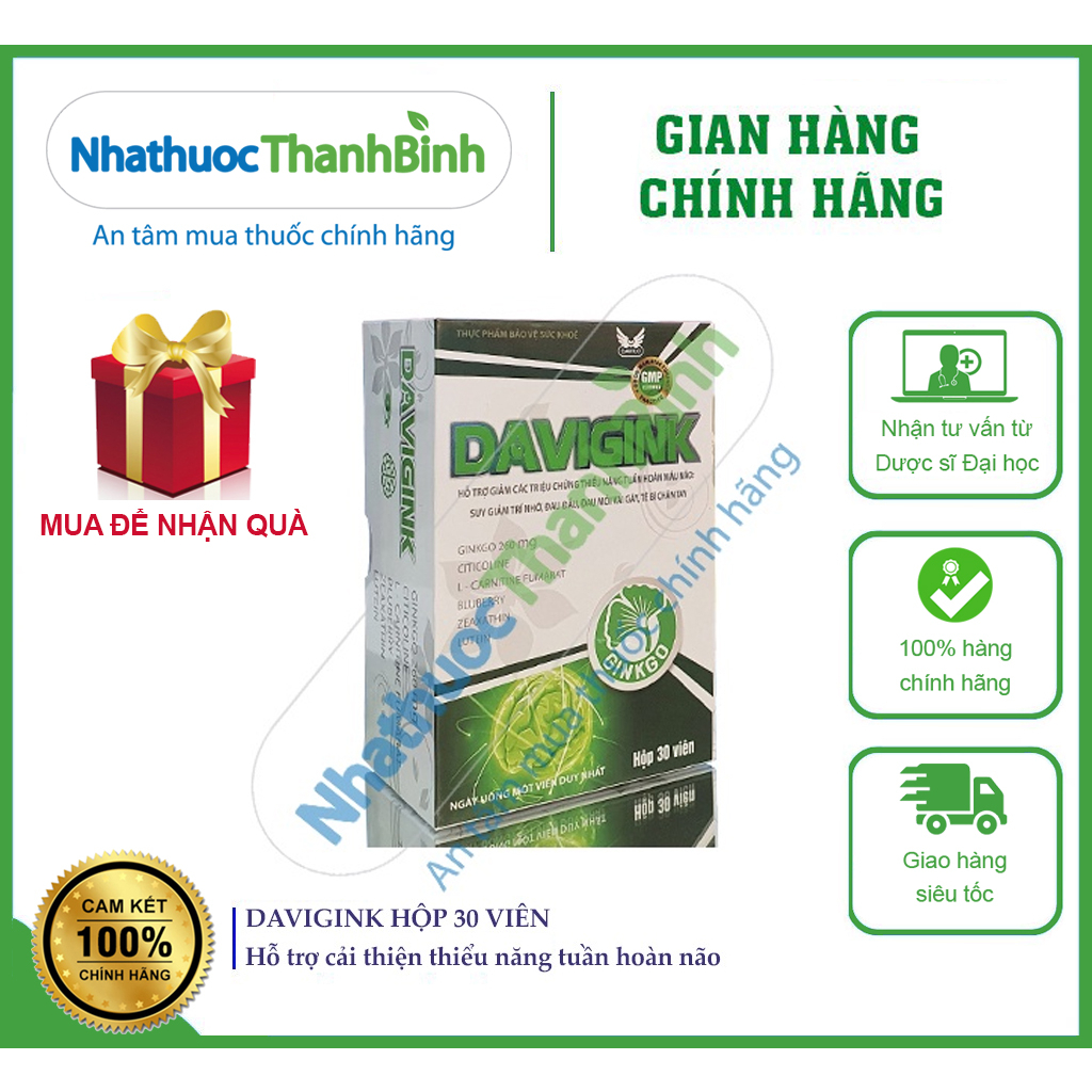 DAVIGINK HỘP 30 VIÊN CẢI THIỆN THIỂU NĂNG TUẦN HOÀN NÃO