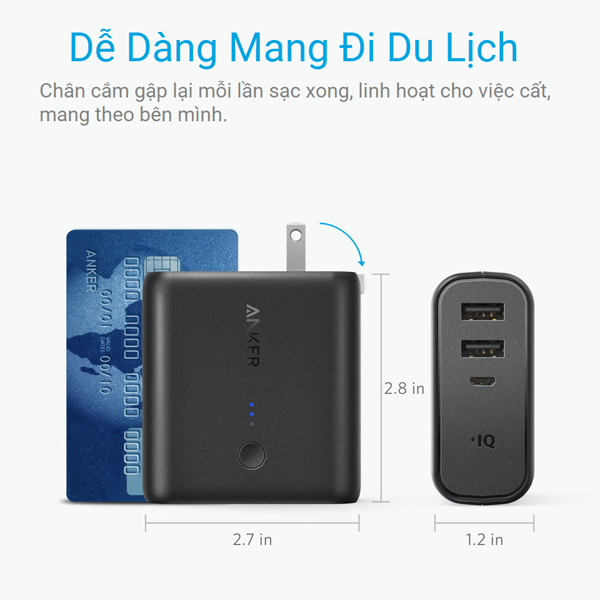 Pin Dự Phòng Kiêm Cóc Sạc 2in1 Anker A1621 5.000mAh