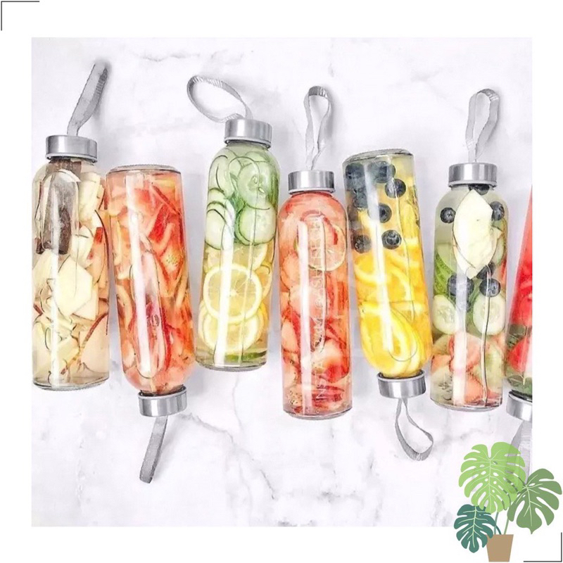 Bình Nước Thủy Tinh, Chai Detox Có Dây Xách 500ml