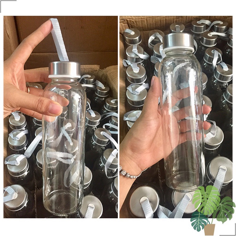 Bình Nước Thủy Tinh, Chai Detox Có Dây Xách 500ml