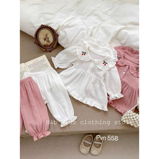 Bộ thu đông bé gái , sét bộ Muslin 2 lớp chất xô dáng babydoll điệu đà cho bé gái