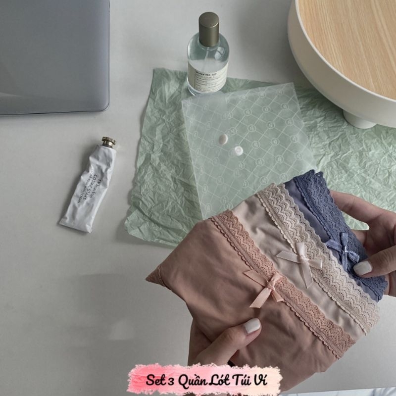 K6  Set 3 Quần Lót Su Đúc Viền Ren Chất Siêu Mát, Lót Cotton Thoáng Khí, Co Giãn Tốt Freesize < 60kg