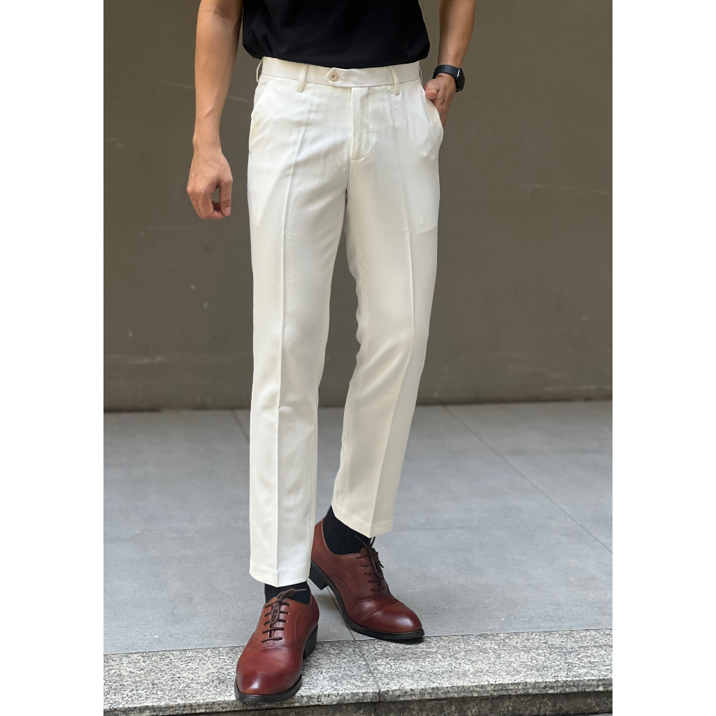 Quần âu Jande vải chéo 79 chống nhăn chống bám bụi lịch lãm trẻ trung Hàn Quốc form vải dày xịn Trắng