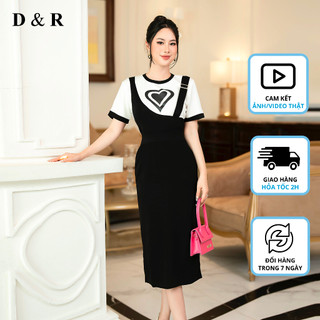 Đầm thun giả yếm bigsize họa tiết trái tim Quảng Châu cao cấp D&R Fashion D391