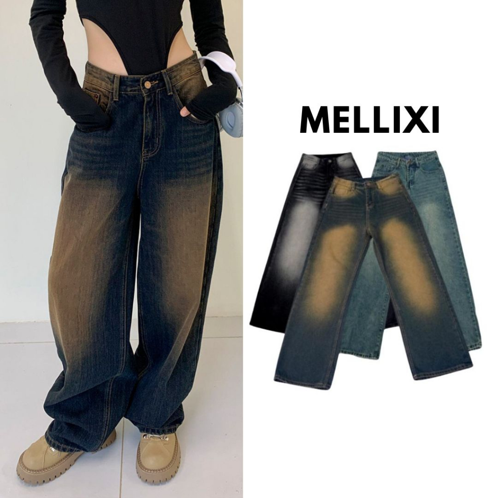 Quần jean nữ ống rộng dáng xuông vải bò rách gối basic màu xám phong cách Ulzzang đủ size S M L | BigBuy360 - bigbuy360.vn