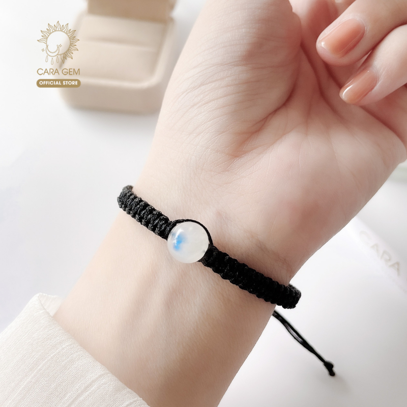 Vòng tay phong thủy đá Mặt Trăng đan dây thủ công tốt cho tình yêu, công việc Cara Gem CR40