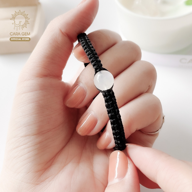 Vòng tay phong thủy đá Mặt Trăng đan dây thủ công tốt cho tình yêu, công việc Cara Gem CR40