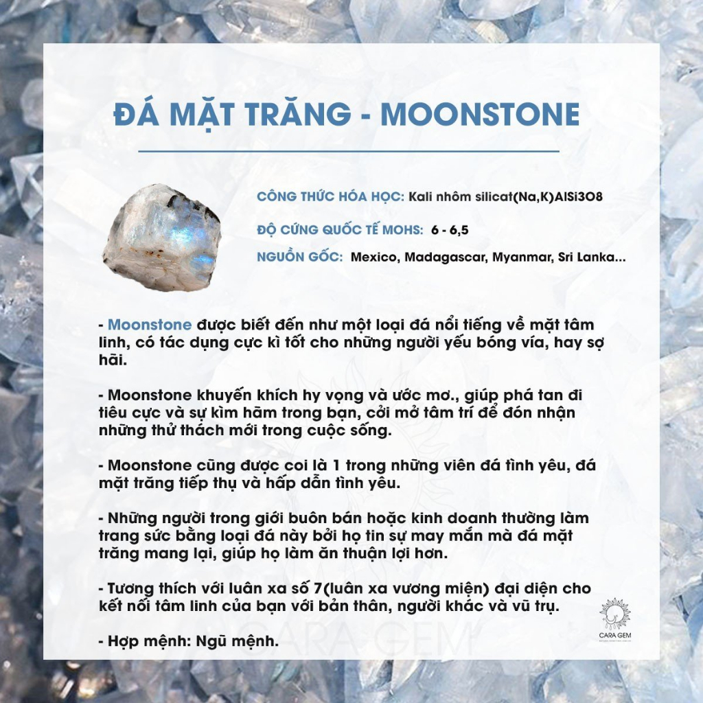 Vòng tay phong thủy đá Mặt Trăng đan dây thủ công tốt cho tình yêu, công việc Cara Gem CR40