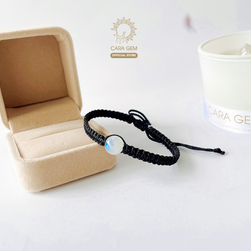 Vòng tay phong thủy đá Mặt Trăng đan dây thủ công tốt cho tình yêu, công việc Cara Gem CR40