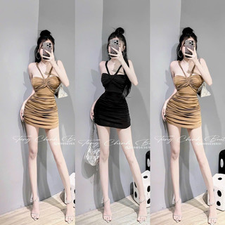Đầm ống yếm xoắn thừng viền ngực chất nhũ