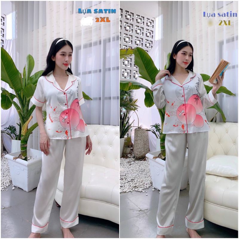 SALE L-2XL(50-75kg)🦋Pijama LỤA SATIN IN, túi quần sâu