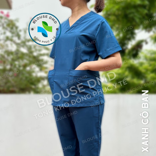 Bộ scrubs Bác sĩ, Đồng phục cổ tim Spa, Phòng Khám, Dược sĩ, Điều Dưỡng xanh cô ban vải thường đẹp