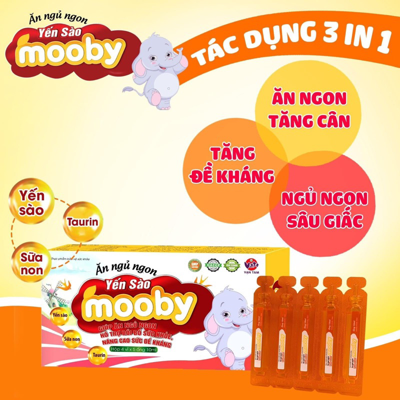 CHÍNH HÃNG} Ăn ngủ ngon yến sào mooby - hỗ trợ tăng cân,tăng đề kháng,ngủ sâu giấc hộp 20 ống