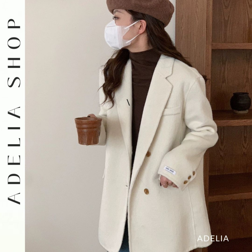 「ADELIA」Áo Blazer Cashmere Dáng Lửng Trơn 4 Màu Basic Dễ Mặc Phong Cách Hàn Quốc Hàng Quảng Châu TD88