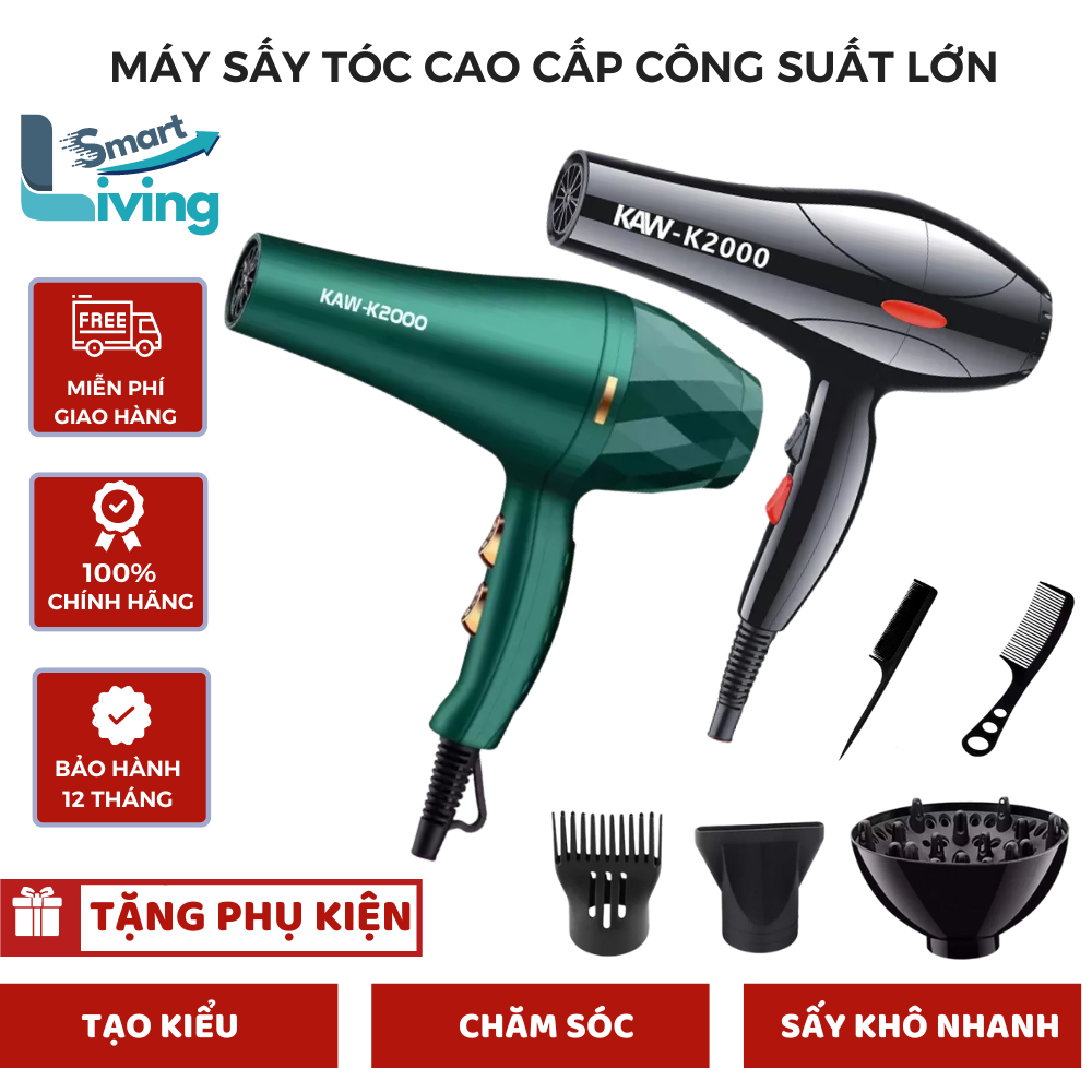 Máy sấy tóc tạo kiểu KAW chính hãng, 2 chế độ sấy nóng lạnh, công suất 1200W gió mạnh nhanh khô