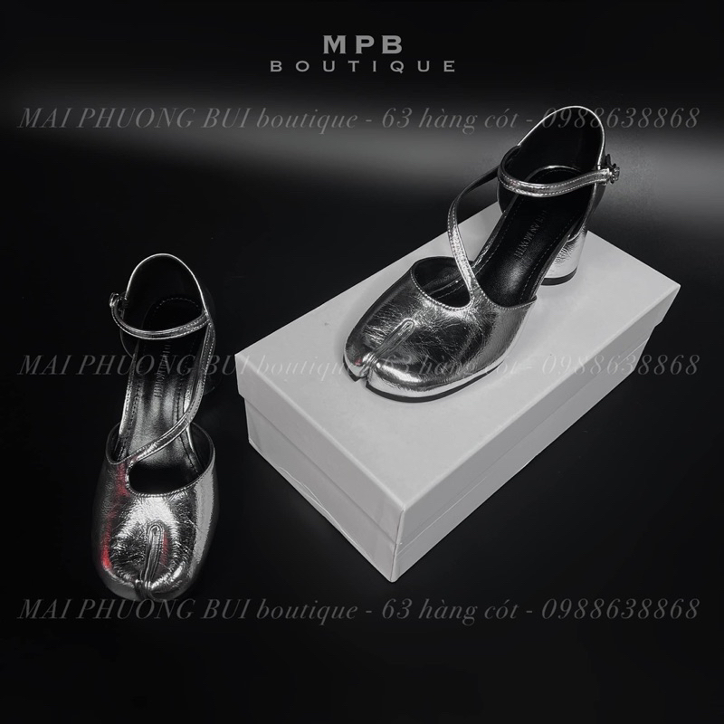 Giày móng ngựa bạc quai chéo gót trụ mai phương bùi