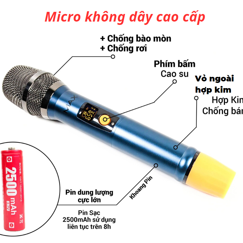 Micro karaoke bluetooth Bộ 2 mic hát Karaoke KAW / Max 56 âm thanh chuẩn, pin sạc, chống hú tốt