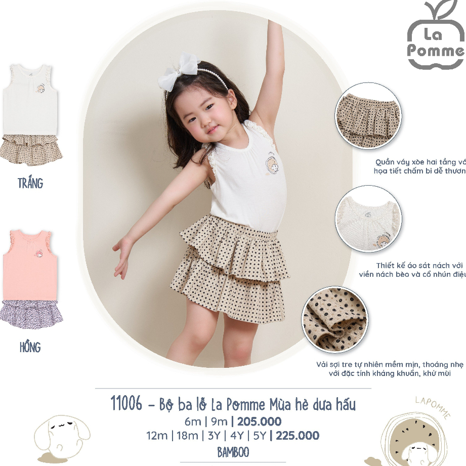 La Pomme - Bộ ba lỗ La Pomme Mùa hè dưa hấu - Hồng 6M 9M 4Y
