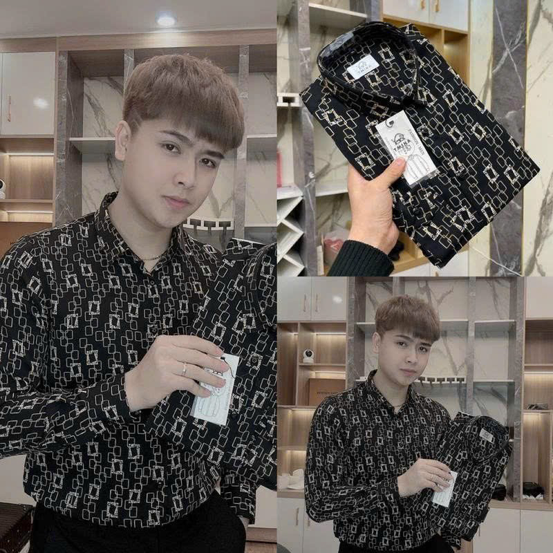 Áo Sơ Mi Nam Dài Tay Hoạ Tiết Sang Chất Lụa hàn