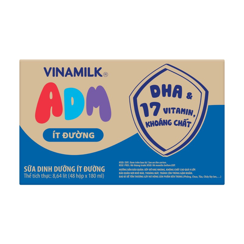 Thùng 48 hộp Sữa dinh dưỡng ADM ít đường 180ml , 110ml ( date mới)