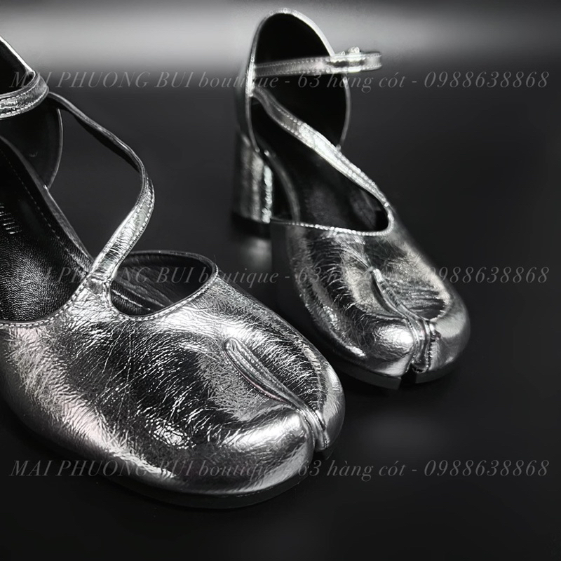Giày móng ngựa bạc quai chéo gót trụ mai phương bùi