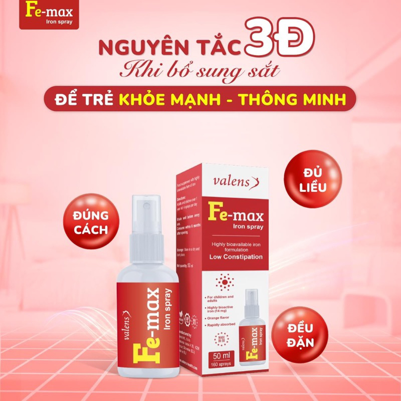 Fe max sắt xịt thế hệ mới bổ sung sắt dùng được cho trẻ sơ sinh, phụ nữ mang thai