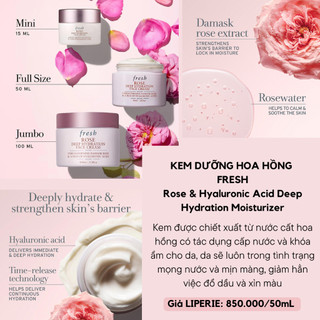 [Fresh] Kem dưỡng hoa hồng Fresh Rose & Hyaluronic Acid Deep Hydration Moisturizer