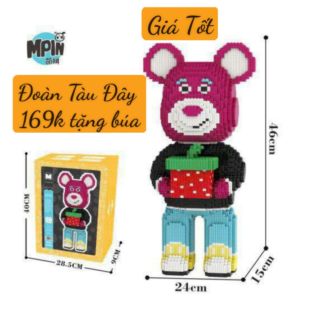Gấu dâu cỡ đại 46cm Đồ chơi xếp hình gấu dâu bê hộp quà, có ngăn kéo BỘ LẮP GHÉP LEGO GẤU DÂU 46cm M