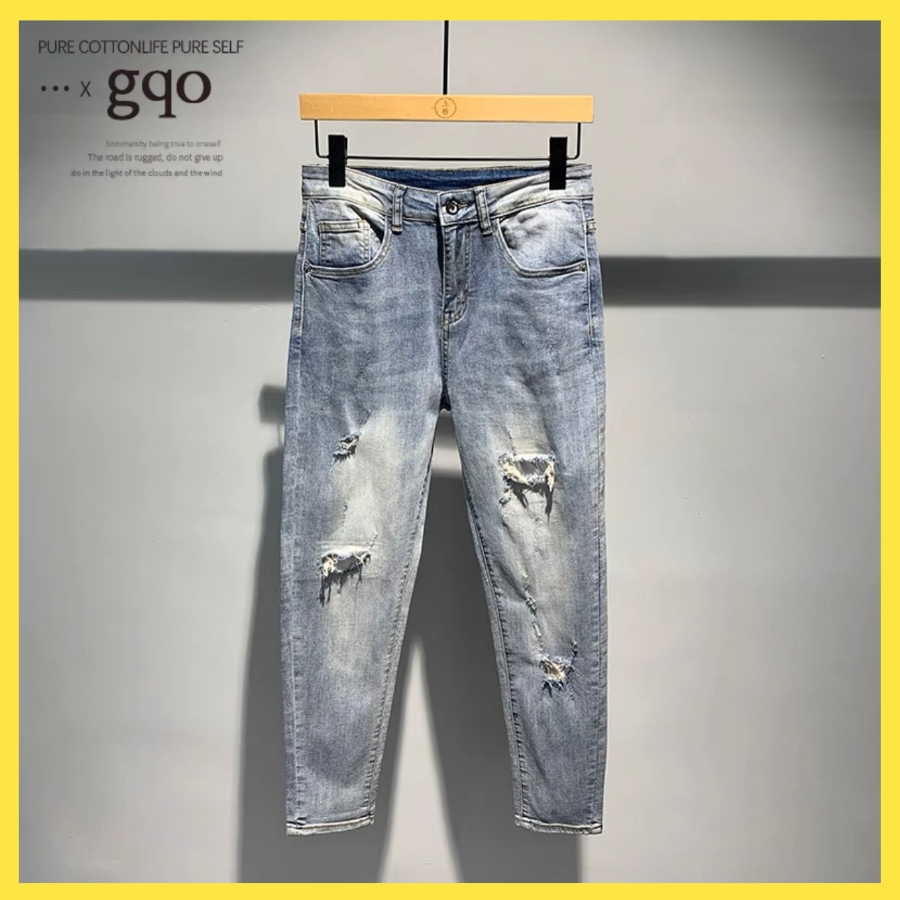 Quần jean nam rách vá da màu đen trơn chất liệu bò cao cấp co dãn 4 chiều form dáng skinny mẫu mới QJ_store6868