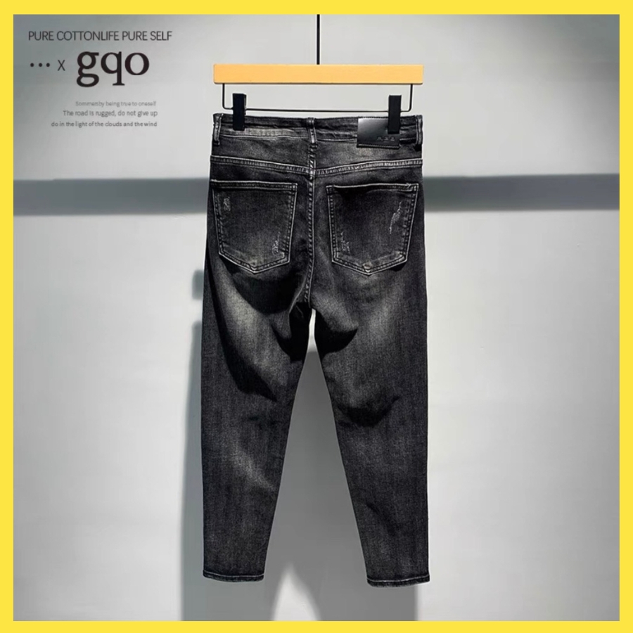 Quần jean nam rách vá da màu đen trơn chất liệu bò cao cấp co dãn 4 chiều form dáng skinny mẫu mới QJ_store6868