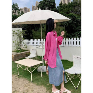 Áo sơ mi mina cổ đức tay bồng dài dáng basic